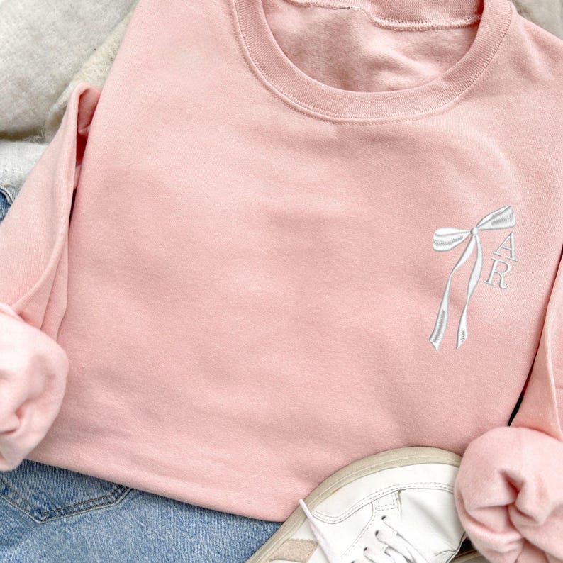 Custom Initial Bow Ribbon Embroidered Crewneck Sweatshirt - Hoodie | Bridal Party Sweatshirt | Bridesmaid Proposal |Cute Bow Shirt il_794xN.6628263758_13kt.jpg