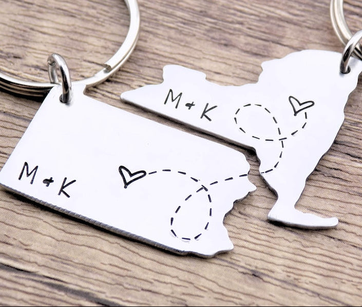 Long distance state keychain gift, USA state to state