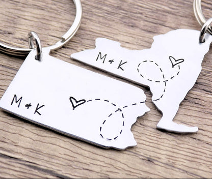 Long distance state keychain gift, USA state to state
