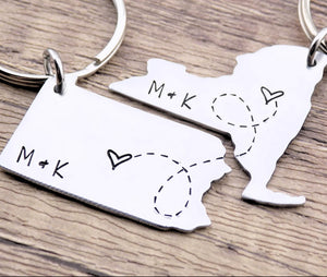 Long distance state keychain gift, USA state to state