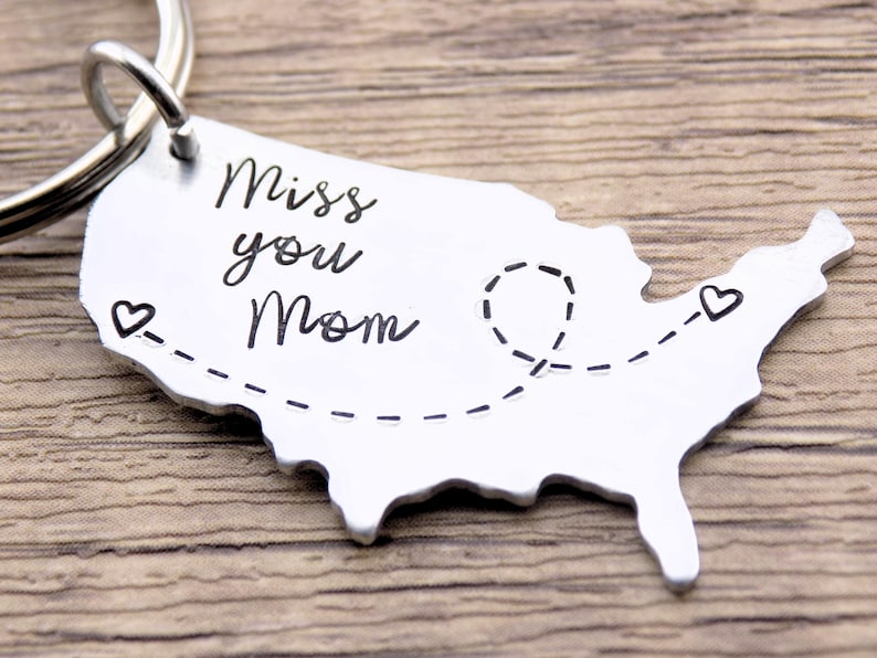 Location Map keychain Long distance Mother College going away gift Miss you Mom Custom with your states Mother's Day gift from daughter or son
