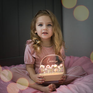 Custom Night Light for Baby Girl, Toddler Bedside Night Light, Custom Name Lamp, Floral Night Light for Nursery Decor, New Baby Gift
