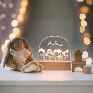 Custom Night Light for Baby Girl, Toddler Bedside Night Light, Custom Name Lamp, Floral Night Light for Nursery Decor, New Baby Gift
