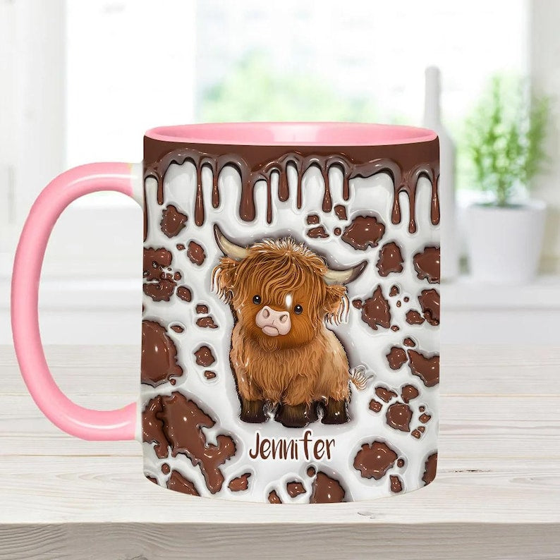 Just A Girl Who Loves Highland Cow Personalized Accent Mug, Personalized Highland Cow Coffee Mug, Cute Highland Cow Mug, Custom Gifts 2025