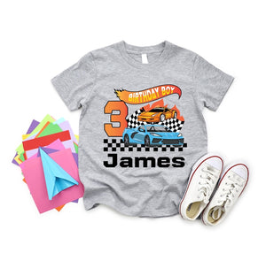 Custom Birthday Boy Toddler Tee, Racing Car Outfits,Custom years 3rd Birthday Party Gift Shirt, Kids Graphic Tee, Race Car Shirt for Boys, Gift for Boy