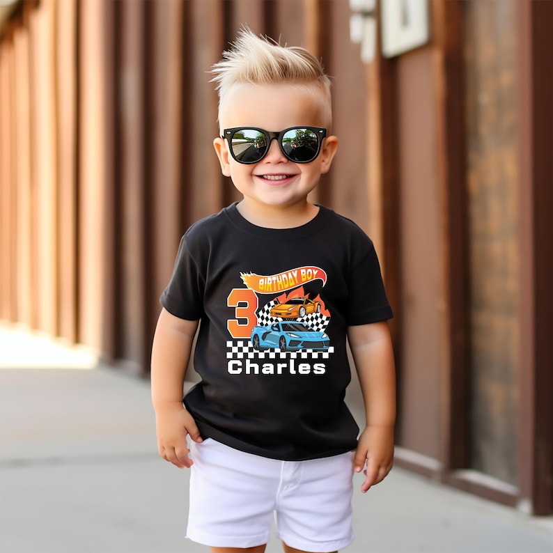 Custom Birthday Boy Toddler Tee, Racing Car Outfits,Custom years 3rd Birthday Party Gift Shirt, Kids Graphic Tee, Race Car Shirt for Boys, Gift for Boy