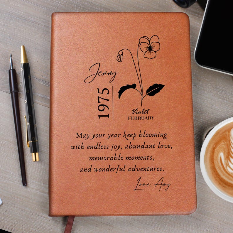Birthflower 50th birthday gift for women- Birth Flower Birthday Gift for Friend -Personalized Journal Happy Birthday