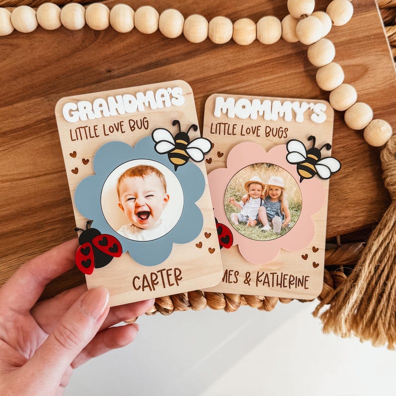 Fridge Photo Magnet, Custom Photo Frame Magnet, Love Bug Magnet, Mom Photo Magnet, Grandma Photo Magnet, Mother's Day Gift, Mom Gift