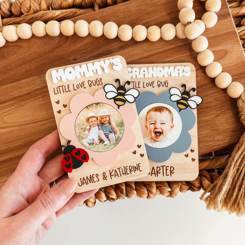 Fridge Photo Magnet, Custom Photo Frame Magnet, Love Bug Magnet, Mom Photo Magnet, Grandma Photo Magnet, Mother's Day Gift, Mom Gift