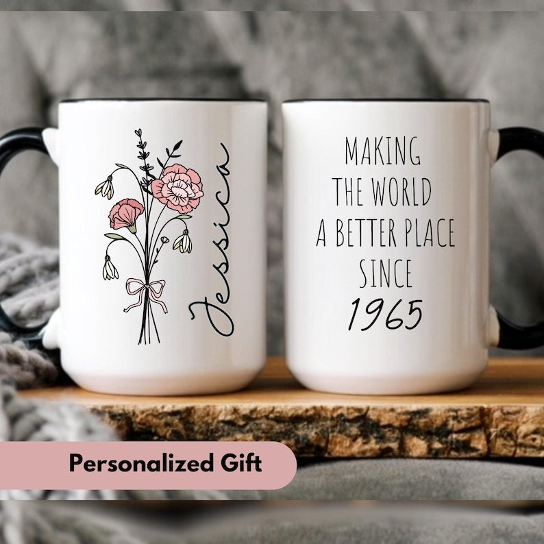 Custom 60th Birthday Gift, happy 60th birthday mug, 1965 mug, Six-tea Mug, 60th birthday mug, Turning 60 Year Old mug, Mom Birthday Gift