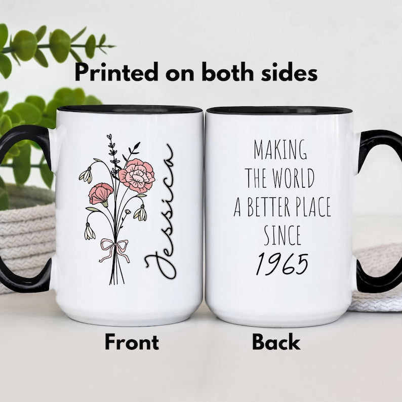 Custom 60th Birthday Gift, happy 60th birthday mug, 1965 mug, Six-tea Mug, 60th birthday mug, Turning 60 Year Old mug, Mom Birthday Gift