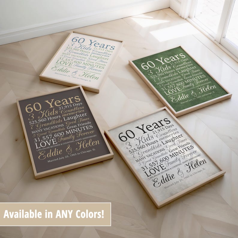 60th Anniversary Gift, 60 Years Married, Gift for Grandma and Grandpa, Grandparents Anniversary, Parents, Diamond Gray Sign, Married 1965