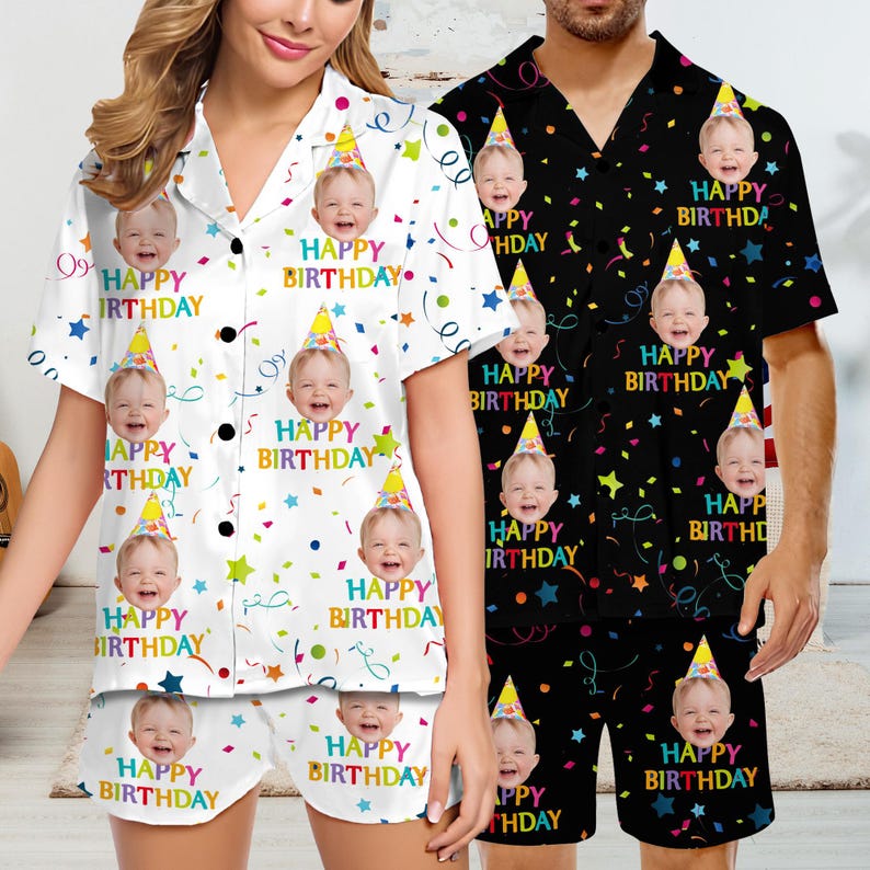 Face Pajamas.Family Pajamas Set,Women Short Sleeve Pajama,Couple Face Pajamas set,Personalized Pajamas with Photo,Birthday/Anniversary/ Gift