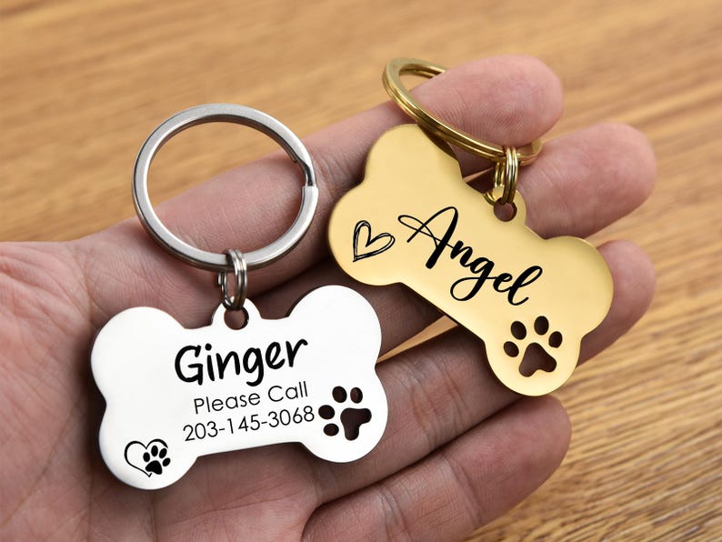 Stainless Steel Dog Tag, Bone Shape, Dog Collar Tag, Personalized Cat Tag, Cat ID Tag, Dog ID Tag, Outdoor Dog Name Tag, Engraved Pet Tag,