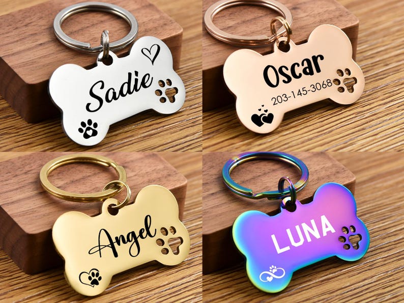 Stainless Steel Dog Tag, Bone Shape, Dog Collar Tag, Personalized Cat Tag, Cat ID Tag, Dog ID Tag, Outdoor Dog Name Tag, Engraved Pet Tag,
