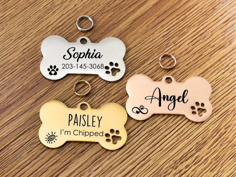 Stainless Steel Dog Tag, Bone Shape, Dog Collar Tag, Personalized Cat Tag, Cat ID Tag, Dog ID Tag, Outdoor Dog Name Tag, Engraved Pet Tag,