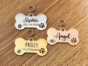 Stainless Steel Dog Tag, Bone Shape, Dog Collar Tag, Personalized Cat Tag, Cat ID Tag, Dog ID Tag, Outdoor Dog Name Tag, Engraved Pet Tag,