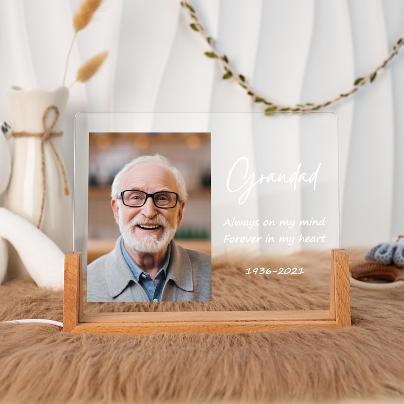 Personalized Memorial Photo LED Light, Grandpa Remembrance Gift, Sympathy Loss Gift, Forever in Our Hearts Keepsake