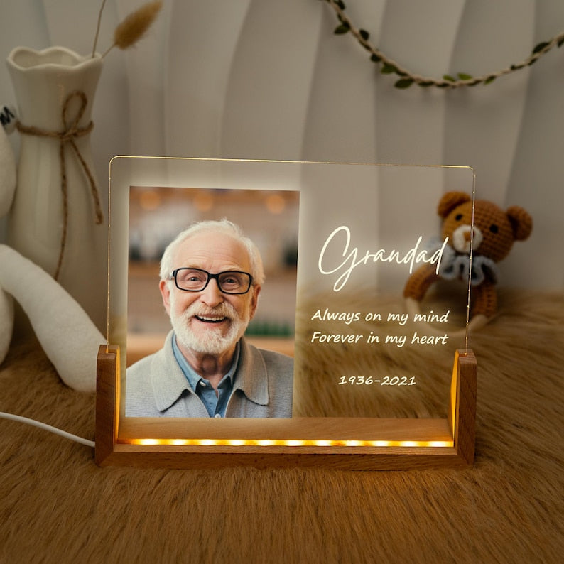 Personalized Memorial Photo LED Light, Grandpa Remembrance Gift, Sympathy Loss Gift, Forever in Our Hearts Keepsake
