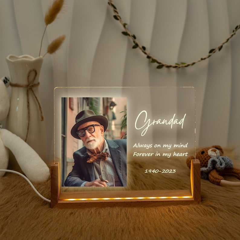 Personalized Picture Frame Memorial Nightlight,Table Lamp In Loving Memory Stand,Condolence Remembrance Loss Sympathy Gift,Passed Away Gift