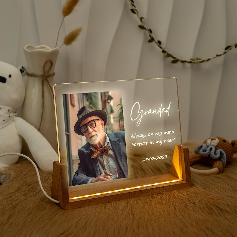 Personalized Memorial Photo LED Light, Grandpa Remembrance Gift, Sympathy Loss Gift, Forever in Our Hearts Keepsake