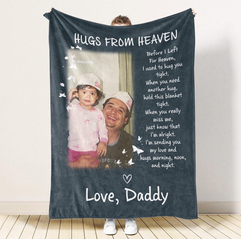Personalized Memorial Blanket, A Hug From Heaven Blanket, Memorial Custom Photo Blanket, Remembrance Gift, Fathers Day gift, Gift for dad