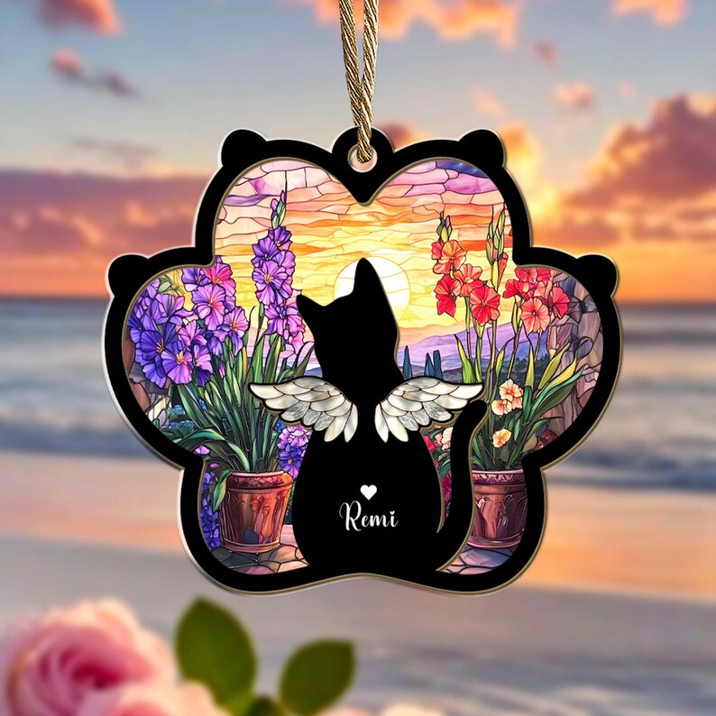 Custom Cat Loss Suncatcher, Custom Pet Memorial Gift, Pet Loss Sympathy Gift, Cat Lover Gift, Pet Remembrance Gift, Window Hanging
