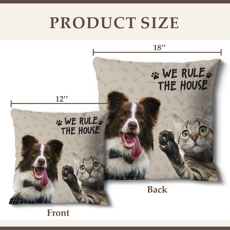 Custom Dog Photo Pillow - My House, My Rules Personalized Pet Cushion - Funny and Unique Gift for Dog Lovers - Cat Family Favorite Pillow