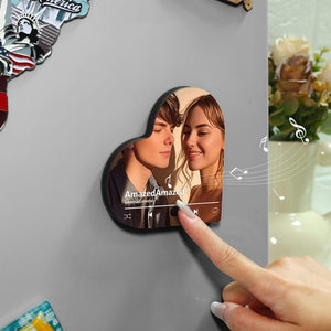 Personalized Photo & Song Fridge Magnet, Custom Music Refrigerator Magnet, Play Whole Song Music Heart Ornament, Anniversary Gifts for Him