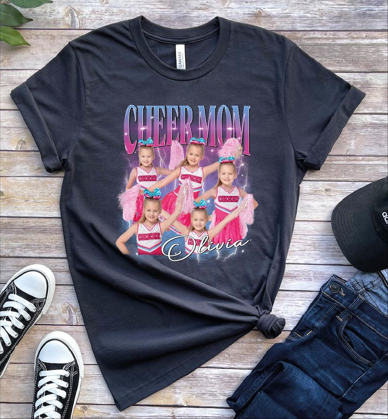 Personalized Cheer Mom Shirt, Custom Photo Cheer Mama Tshirt, Game day Cheer Leading Your Own Pictures Shirt, Custom Mom Cheer Shirt