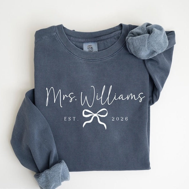 Custom Mrs Sweatshirt Future Mrs Last Name Shirt Bride Personalized Gift for New Wife Tshirt Honeymoon Tee Engagement Gift