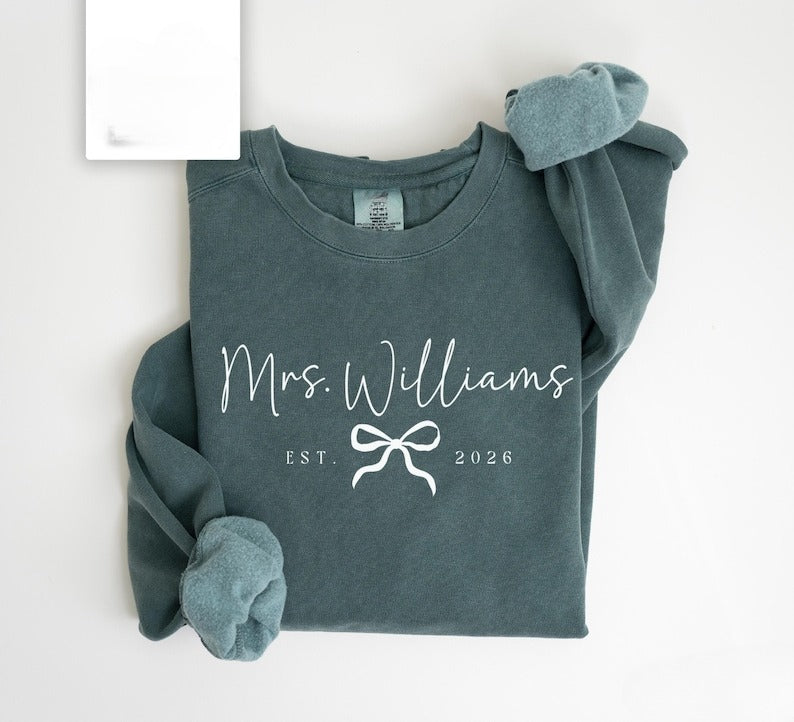 Custom Mrs Sweatshirt Future Mrs Last Name Shirt Bride Personalized Gift for New Wife Tshirt Honeymoon Tee Engagement Gift
