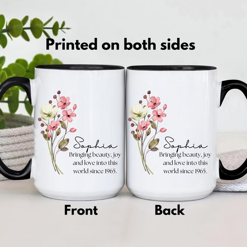 Custom 60th birthday gifts for grandma, wildflowers custom mug, 1965 mug, floral mug, birthday gift for her, 60th birthday mug, gift for mom