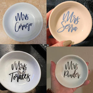 Personalized Mrs Ring Dish | Engagement Ring Dish Personalized Ring Dish Gift for Bride Ring Holder Custom Trinket Dish Engaged Jewelry Dish
