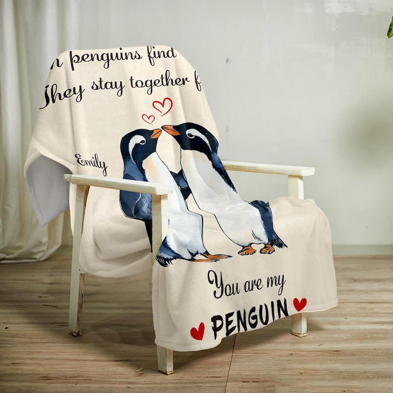 Love You Gifts for Him Her Custom Name You are My Penguin Couple Blanket Romantic Wedding Anniversary Birthday Gift for Boyfriend Girlfriend