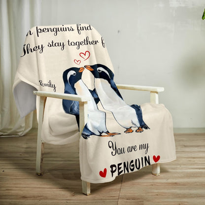 Love You Gifts for Him Her Custom Name You are My Penguin Couple Blanket Romantic Wedding Anniversary Birthday Gift for Boyfriend Girlfriend