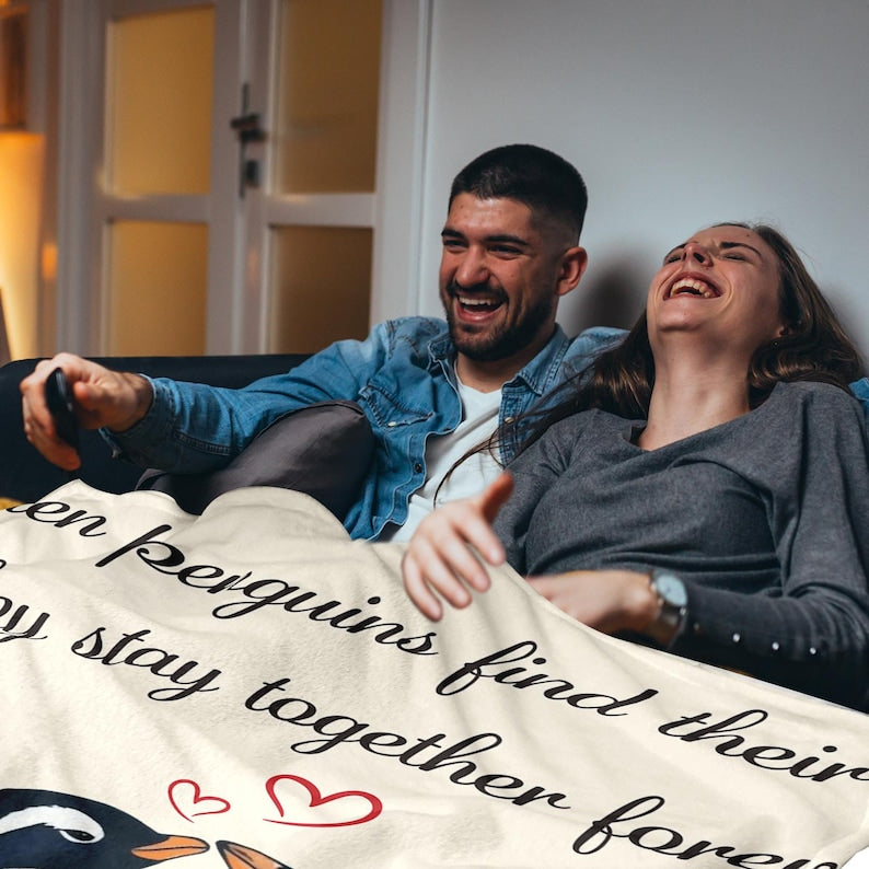 Love You Gifts for Him Her Custom Name You are My Penguin Couple Blanket Romantic Wedding Anniversary Birthday Gift for Boyfriend Girlfriend