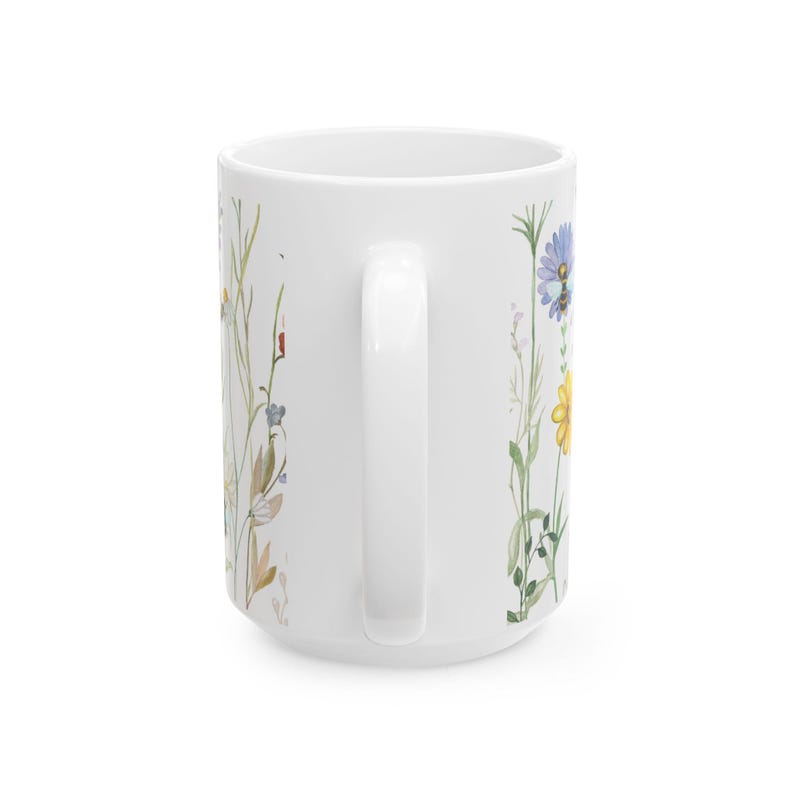 Wildflower Ceramic Mug - Floral Coffee Cup, Botanical Tea Gift for Mom, Mother's Day, Birthday 30th to 80th