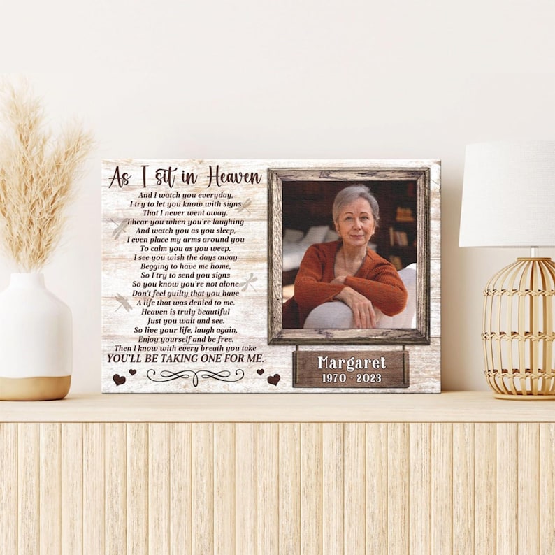 Personalized Photo Memorial Canvas, Memorial Gifts, Sympathy Gifts For Loss | As I Sit In Heaven | In Memory of Loved One Gifts Dem Canvas