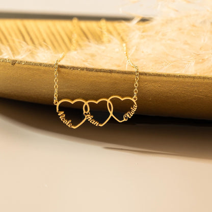Family Name Necklace with Heart, Multiple Hearts Necklace, Kids Names Jewelry for Mom