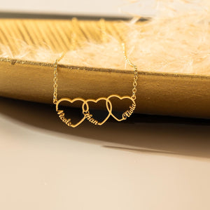 Family Name Necklace with Heart, Multiple Hearts Necklace, Kids Names Jewelry for Mom