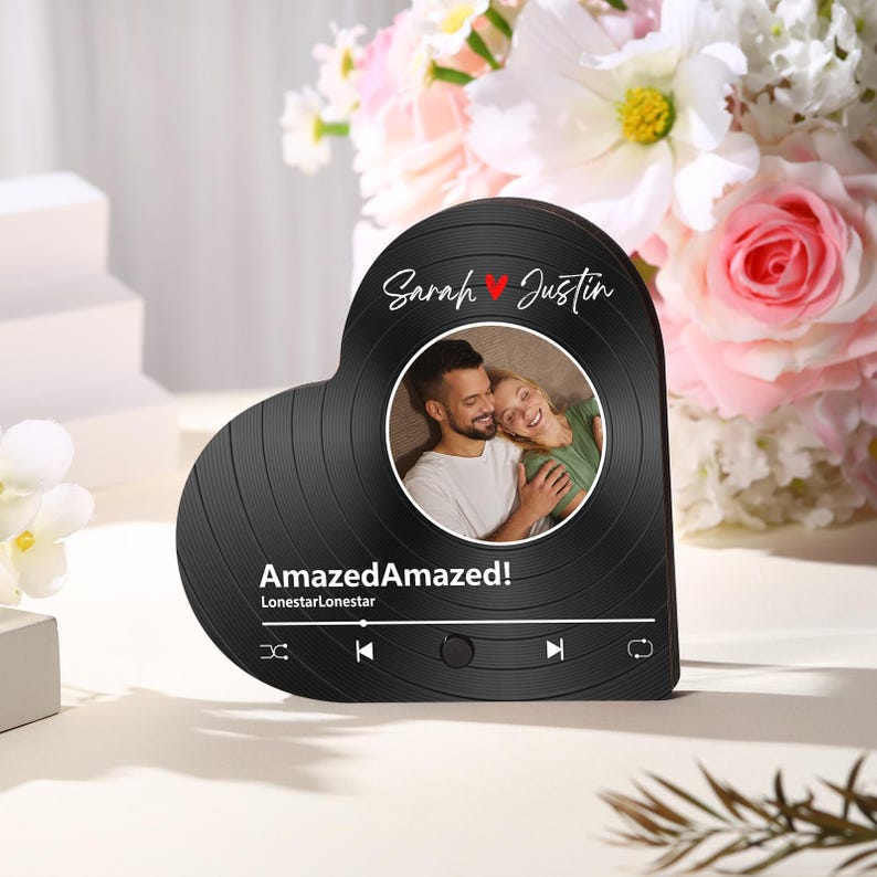 Personalized Photo & Song Fridge Magnet, Custom Music Refrigerator Magnet, Play Whole Song Music Heart Ornament, Anniversary Gifts for Him