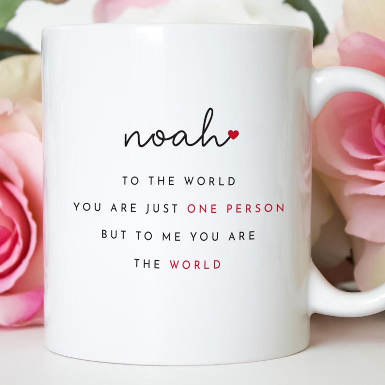 Personalised Valentine's Day Mug or Coaster Gift for Boyfriend Girlfriend Wife Husband Custom Name To Me You Are The World Romantic Present