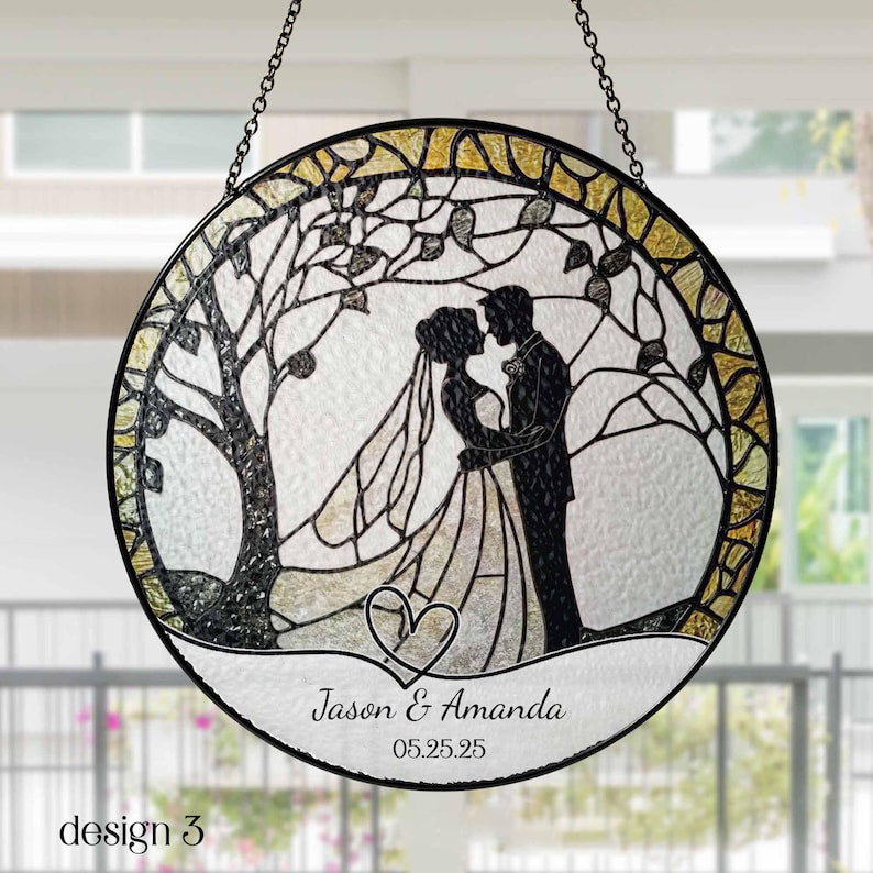 Wedding Gift Glass Sun Catcher Ornament, Bride and Groom Suncatcher, Mr & Mrs Wedding Gift, Bridal Shower Gift, Couple Keepsake