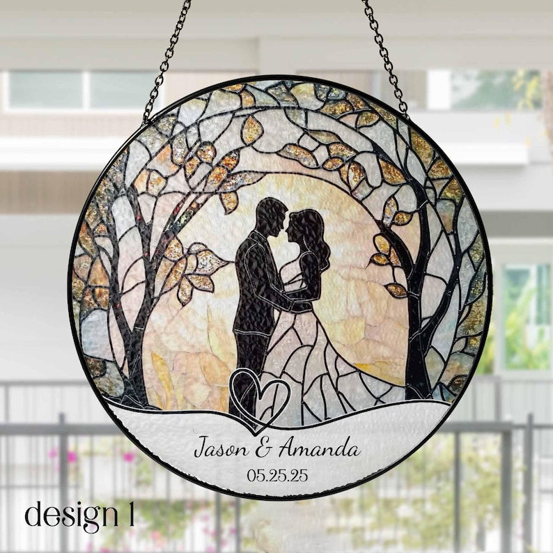 Wedding Gift Glass Sun Catcher Ornament, Bride and Groom Suncatcher, Mr & Mrs Wedding Gift, Bridal Shower Gift, Couple Keepsake