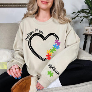 Custom Autism Mom With Kids Name on Sleeve Sweatshirt, Autism Mom Hoodie, Autism Awareness Sweater, Support Autism Hoodie, Autism Acceptance