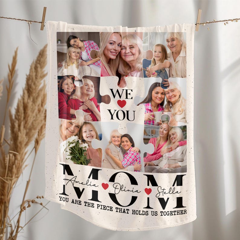 Custom Picture Blanket For Mom, Mom Blanket With Kids Names, Mother's Day Gift, Grandma Gifts, Christmas Gifts For Mom Wife, Newly Mom Gift
