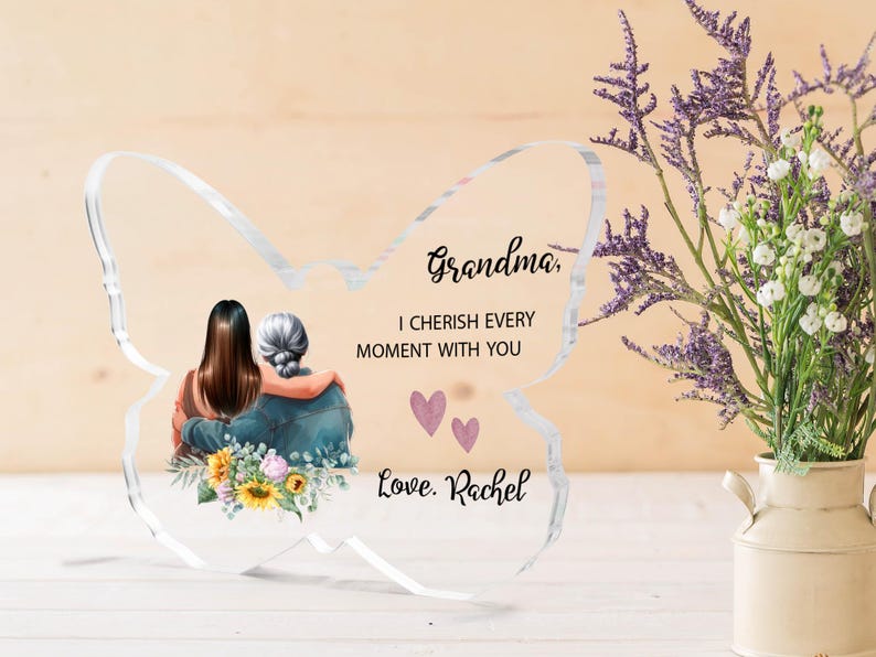 Custom plaque for Grandma,Grandmother and granddaughter plaque,Butterfly Acrylic Plaque,gift for grandma,Nana Birthday Gift,Present for Mimi