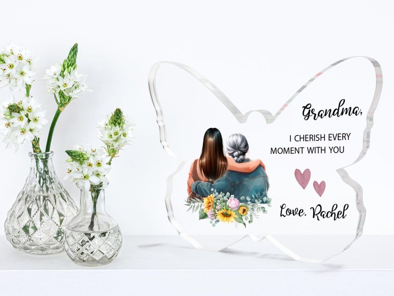 Custom plaque for Grandma,Grandmother and granddaughter plaque,Butterfly Acrylic Plaque,gift for grandma,Nana Birthday Gift,Present for Mimi