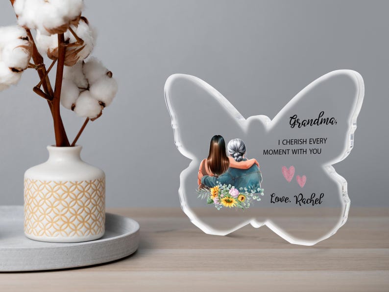 Custom plaque for Grandma,Grandmother and granddaughter plaque,Butterfly Acrylic Plaque,gift for grandma,Nana Birthday Gift,Present for Mimi